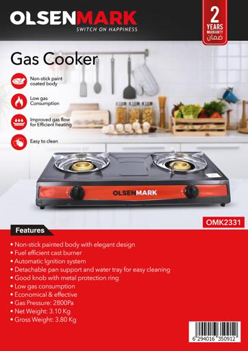 display image 9 for product Double Burner Gas Stove, Automatic Ignition system, OMK2331 | Low Gas Consumption | Non-Stick Painted Body | Economical & Fuel-Efficient Cast Burner