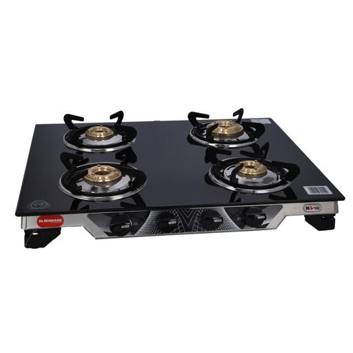 display image 4 for product 4 Burner Gas Cooker 7mm Tempered Glass Top - Brass Burner - Auto-Ignition - Thick Pan Support | Bakelite Knobs | Low Gas Consumption | 2 Years Warranty-Olsenmark