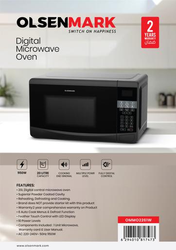 display image 12 for product Olsenmark Microwave Oven With Digital Panel, 23L - Turntable Plate - Multiple Power Levels - Multiple