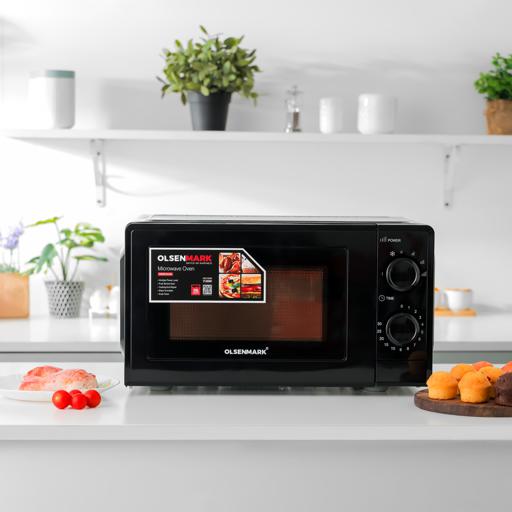 display image 1 for product Olsenmark OMMO2343 Manual Microwave Oven, 20L Capacity, 700W | Multiple Power Level - End Cooking Signal - Glass Turntable Tray - Cooking timer - Defrost Function - Glass & SPCC Material 