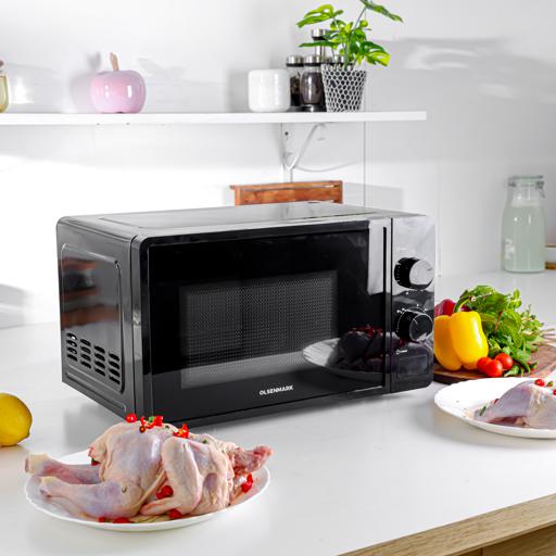 display image 1 for product Olsenmark OMMO2343 Manual Microwave Oven, 20L Capacity, 700W | Multiple Power Level - End Cooking Signal - Glass Turntable Tray - Cooking timer - Defrost Function - Glass & SPCC Material 