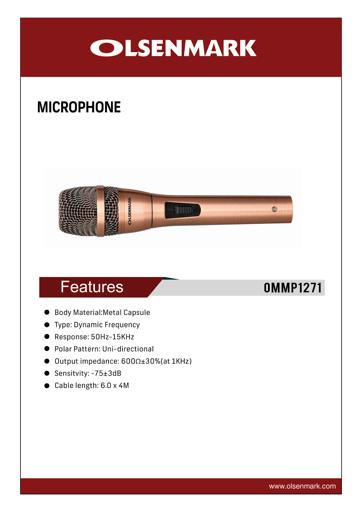 display image 12 for product Microphone with Metal Capsule Body, OMMP1271 - Handheld Mic for Karaoke Singing, Speech, Wedding, Stage and Outdoor Activity