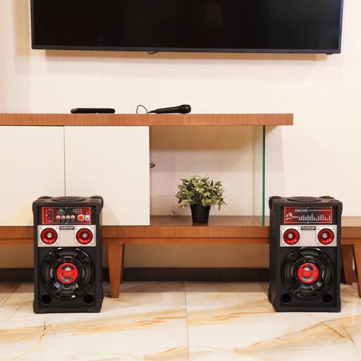 display image 3 for product Olsenmark Professional Speaker System, 2.0 Ch With Usb, Sd, Fm & Mic - Master Volume/Bass/Treble/Mic