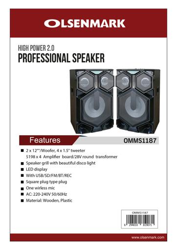 display image 8 for product Olsenmark High Power 2.0 Professional Speaker - Multimedia Speaker System With Subwoofer - Usb/Sd/Fm
