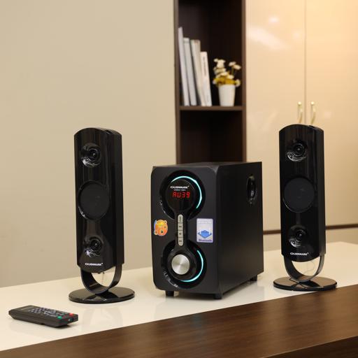display image 2 for product Multimedia Speaker 2.1 with USB, SD, FM, Bluetooth, and Remote - Olsenmark High Power Speaker with Multi-Color LED Lights