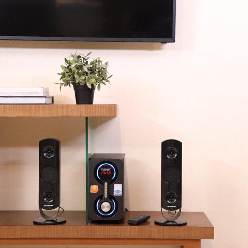 display image 3 for product Multimedia Speaker 2.1 with USB, SD, FM, Bluetooth, and Remote - Olsenmark High Power Speaker with Multi-Color LED Lights