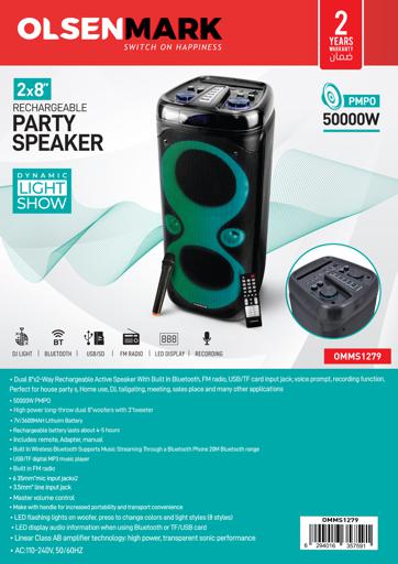 display image 7 for product Rechargeable Party Speaker, Remote Control & MIC, OMMS1279 | AUX Cable, USB/ TF Crad/ FM / BT/ TWS | LED Mode Switch & LED Display | Speaker with Lighting Effect