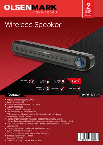 display image 11 for product Wireless speaker, 2.0CH Bluetooth Speaker, OMMS1287 | Bluetooth/ FM/ USB/ TF Card/ AUX Input/ TWS | 2x6W Speaker | Mini Sound Bar for PC/ Home Theater