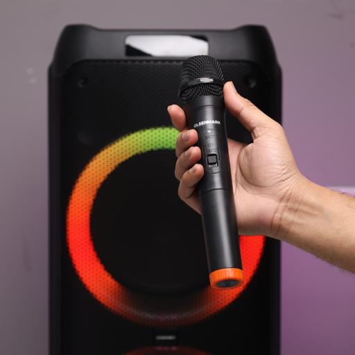 display image 4 for product Rechargeable Party Speaker, LED Flashing Lights, OMMS1295 | BT/FM/USB/TF Card | LED Display, MIC, Remote Control | 120000 PMPO | Rechargeable Karaoke Machine