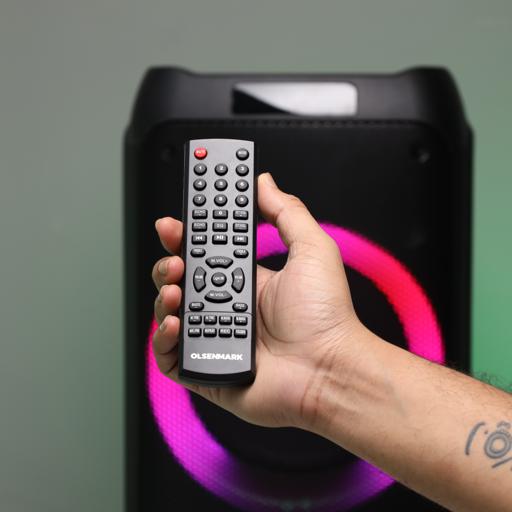 display image 5 for product Rechargeable Party Speaker, LED Flashing Lights, OMMS1295 | BT/FM/USB/TF Card | LED Display, MIC, Remote Control | 120000 PMPO | Rechargeable Karaoke Machine