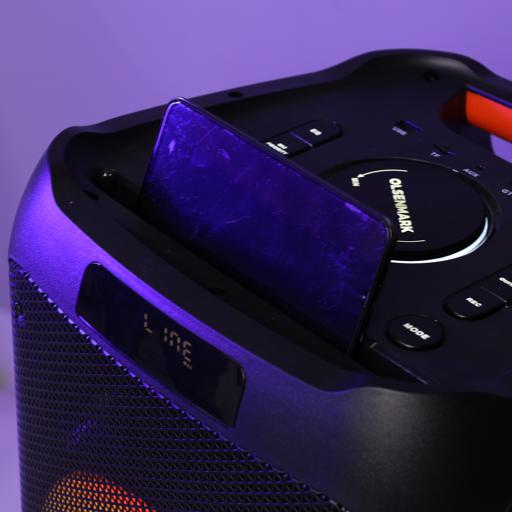 display image 3 for product Rechargeable Party Speaker, LED Flashing Lights, OMMS1295 | BT/FM/USB/TF Card | LED Display, MIC, Remote Control | 120000 PMPO | Rechargeable Karaoke Machine