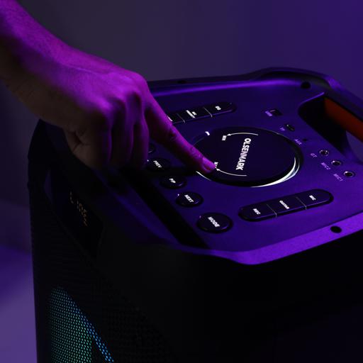 display image 2 for product Rechargeable Party Speaker, LED Flashing Lights, OMMS1295 | BT/FM/USB/TF Card | LED Display, MIC, Remote Control | 120000 PMPO | Rechargeable Karaoke Machine
