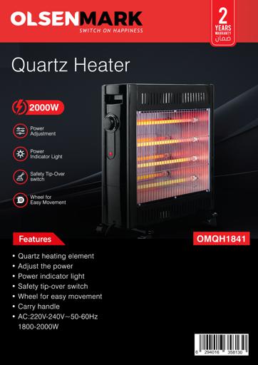 display image 12 for product Quartz Heater-2000WQuartz Heater With 2000W Power, OMQH1841 | Adjustable Power | Power Indicator Light | Carry Handle | Wheels For Easy Movement