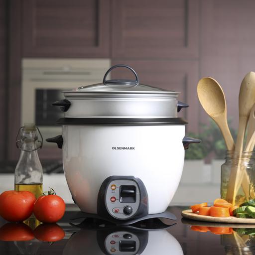 display image 1 for product Olsenmark OMRC2117N Rice Cooker, 1.8L - Automatic Rice and Curry Cooker - Keep Warm & Steam - Tempered Lid - Non-Stick Inner Pot - Measuring Cup, Plastic Rice Cooker Spoon - Cool Touch Handles