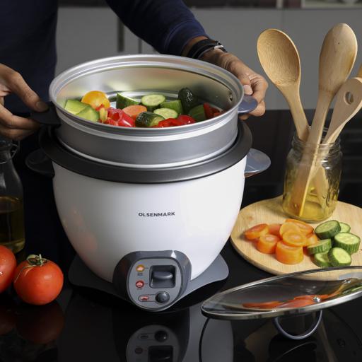 display image 2 for product Olsenmark OMRC2117N Rice Cooker, 1.8L - Automatic Rice and Curry Cooker - Keep Warm & Steam - Tempered Lid - Non-Stick Inner Pot - Measuring Cup, Plastic Rice Cooker Spoon - Cool Touch Handles