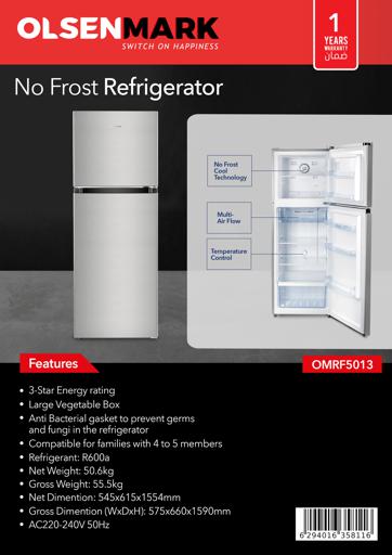 display image 14 for product No Frost Refrigerator, 3-Star Energy Rating OMRF5013 | Double Door Refrigerator With Jumbo Vegetable Tray | Anti Bacterial Gasket