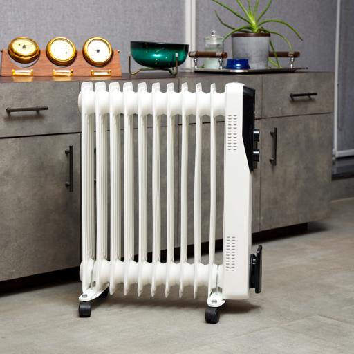 display image 5 for product Oil Filled Radiator, 11 Fins Heating Radiator, OMRH1842 | Adjustable Thermostat | Overheat Protection, Thermal Cut-Off, Tip-Over Switch | Portable Radiator with Handle & Wheels