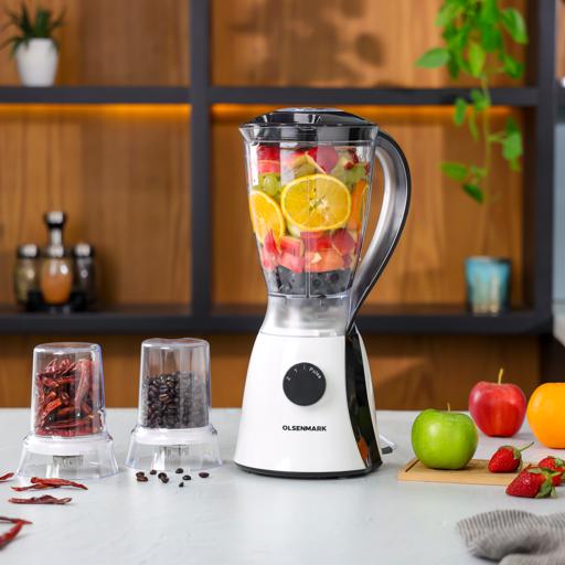 display image 3 for product Olsenmark OMSB2203 550W 3 in 1 Multifunctional Blender - Stainless Steel Blades, 4Speed Control with Pulse - 1.5L Jar, Over Heat Protection - ChopperGrinder & Smoothie Maker - 1.2M Cord