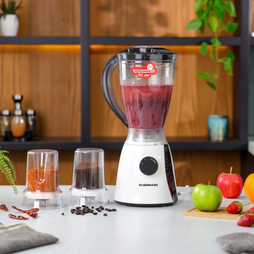 display image 2 for product Olsenmark OMSB2203 550W 3 in 1 Multifunctional Blender - Stainless Steel Blades, 4Speed Control with Pulse - 1.5L Jar, Over Heat Protection - ChopperGrinder & Smoothie Maker - 1.2M Cord