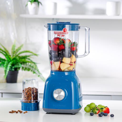 display image 1 for product Olsenmark 2-In-1 Blender 400W- 1.5L & 0.2L, Dry Blending Jar - 2 Speed with Pulse | Stainless Steel Blades | Safety Interlock | Ideal for Smoothies, Juice, Milkshakes & More