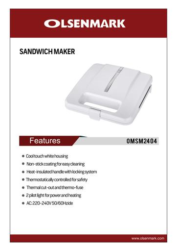 display image 9 for product Olsenmark Sandwich Maker With Non-Stick Coating, 2 Slice - Cool Touch Handle With Locking System