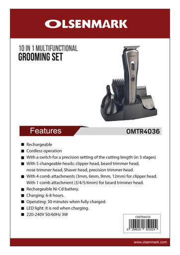 display image 8 for product 10 In 1 Rechargeable Grooming Set OMTR4036 Olsenmark