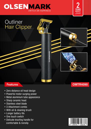 display image 9 for product Outliner Hair Clipper, Rechargeable Hair Trimmer, OMTR4090 | Electric Hair and Beard Trimmer for Men with USB Charging | Professional T-Blades, Long Hair Trimmer