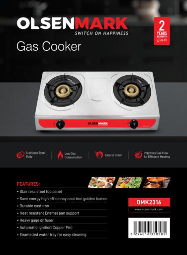 display image 9 for product Olsenmark Stainless Steel Double Burner Gas Stove - Auto Ignition - Cast Iron Golden Burner - Heat