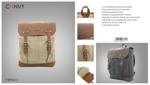 display image 5 for product PARA JOHN Canvy Leather Canvas Backpack - Vintage Rucksack 16Oz" Laptop Bag - Unisex Laptop Bag