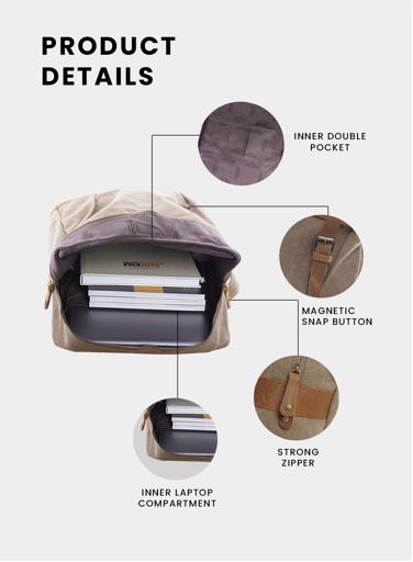 display image 1 for product PARA JOHN Canvy Leather Canvas Backpack - Vintage Rucksack 16Oz" Laptop Bag - Unisex Laptop Bag