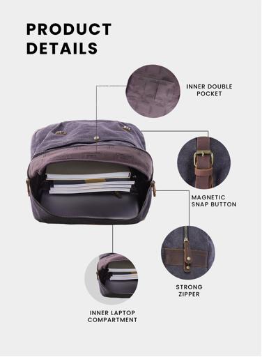 display image 1 for product PARA JOHN Canvy Leather Canvas Backpack - Vintage Rucksack 16Oz" Laptop Bag - Unisex Laptop Bag