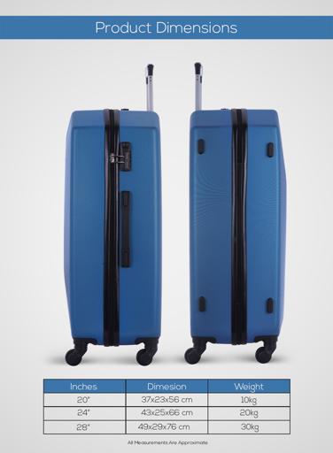 display image 3 for product PARA JOHN Hardside 3 Pcs Trolley Luggage Set, Blue