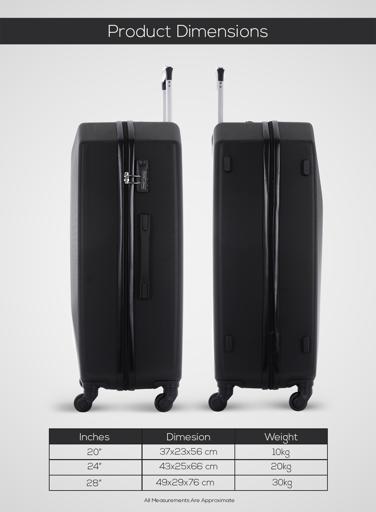 display image 3 for product PARA JOHN Hardside 3 Pcs Trolley Luggage Set, Black