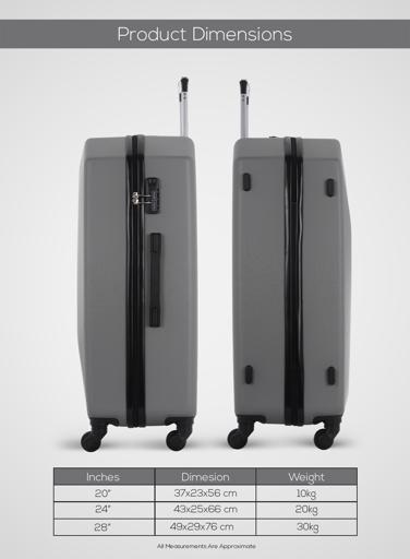 display image 2 for product PARA JOHN Hardside 3 Pcs Trolley Luggage Set, Dark Grey