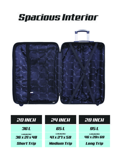 display image 4 for product PARA JOHN Abs Rolling Trolley Luggage Set, Navy