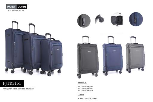 display image 5 for product PARA JOHN Opal 3 Pcs Trolley Luggage Set, Black
