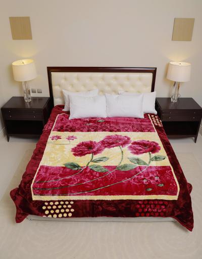 display image 2 for product PARA JOHN Emarati Floral Maroon Double 2 Ply Embossed Blanket 200*240 Cm,Soft And Warm