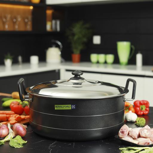 display image 1 for product 41cm Non-Stick Biriyani Pot with Stainless Steel Lid, RF10009 | 3-Layer Construction | Strong, Cool Touch Handle & Knob | Non-Stick Pot | Hammer -Tone Coated Heat Resistant Exterior