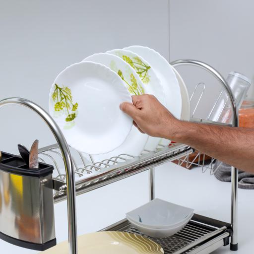 display image 3 for product Stainless Steel Dish Rack with 2 layer - Strong & Sturdy Body Large Capacity Rack with Removable Drip Tray & Non Slip Feet | Perfect to Keep Plates, Bowls, Glasses, Cups & More - Royalford 