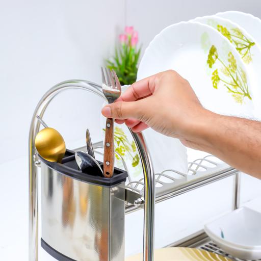 display image 2 for product Stainless Steel Dish Rack with 2 layer - Strong & Sturdy Body Large Capacity Rack with Removable Drip Tray & Non Slip Feet | Perfect to Keep Plates, Bowls, Glasses, Cups & More - Royalford 