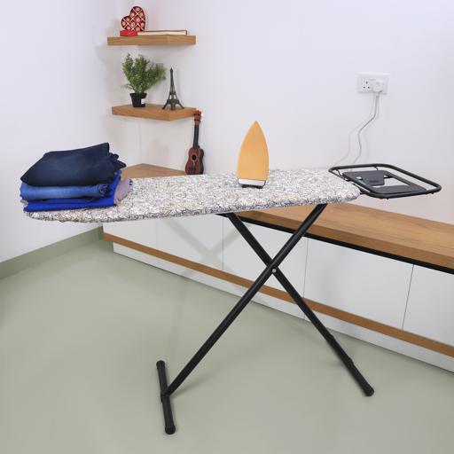 display image 1 for product Spring Ironing Board, Adjustable Height Iron Board, RF10122 | Cotton Cover with 8mm Foam Pad | Foldable Design | Home Laundry Room Or Dorm Use