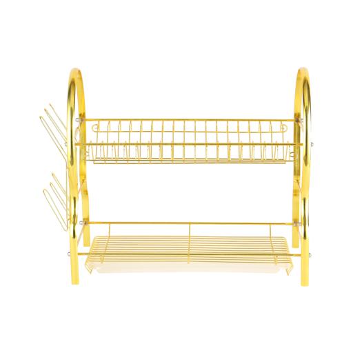 display image 6 for product 2-Layer Goldy Dish Rack, Convenient Moving, RF10150 | Durable Gold Finish Iron Construction | Holds 17 Plates | Cutlery, Glass/Cup Holder | Compact Design | Attached PP Drain Board