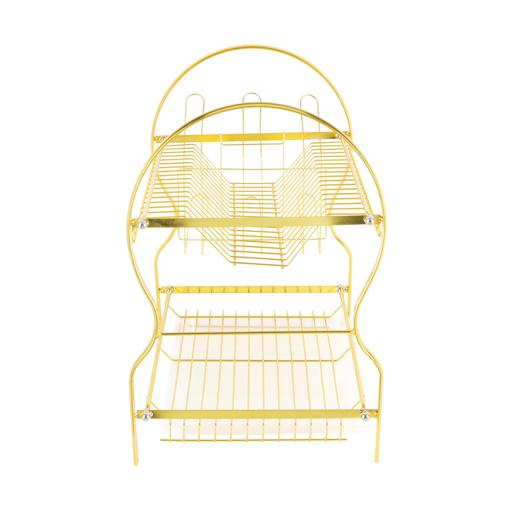 display image 5 for product 2-Layer Goldy Dish Rack, Convenient Moving, RF10150 | Durable Gold Finish Iron Construction | Holds 17 Plates | Cutlery, Glass/Cup Holder | Compact Design | Attached PP Drain Board