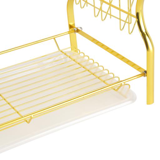 display image 7 for product 2-Layer Goldy Dish Rack, Convenient Moving, RF10150 | Durable Gold Finish Iron Construction | Holds 17 Plates | Cutlery, Glass/Cup Holder | Compact Design | Attached PP Drain Board