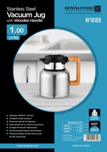 display image 8 for product Stainless Steel Vacuum Jug with Wooden Handle, 1L, RF10169 | Thermal Insulated Airpot | Keep Drinks Hot & Cold up to Hours | Portable & Leak Proof Thermal Flask