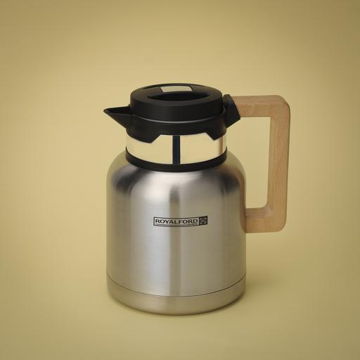 display image 3 for product Stainless Steel Vacuum Jug with Wooden Handle, 1L, RF10169 | Thermal Insulated Airpot | Keep Drinks Hot & Cold up to Hours | Portable & Leak Proof Thermal Flask