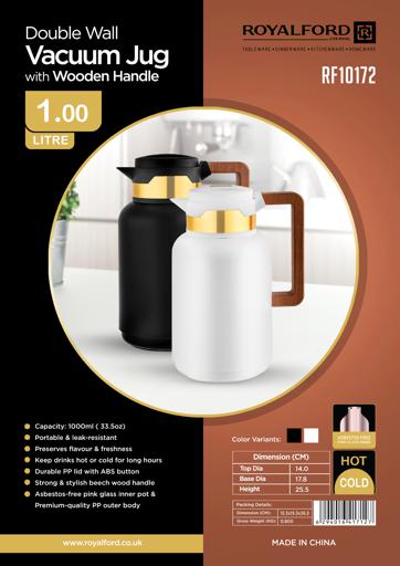 display image 9 for product Double Wall Vacuum Jug with Wooden Handle, 1L, RF10172 | Thermal Insulated Airpot | Keep Drinks Hot/ Cold | Asbestos-Free Pink Glass Inner | Portable & Leak Proof Thermal Flask