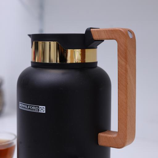 display image 2 for product Double Wall Vacuum Jug with Wooden Handle, 1L, RF10172 | Thermal Insulated Airpot | Keep Drinks Hot/ Cold | Asbestos-Free Pink Glass Inner | Portable & Leak Proof Thermal Flask