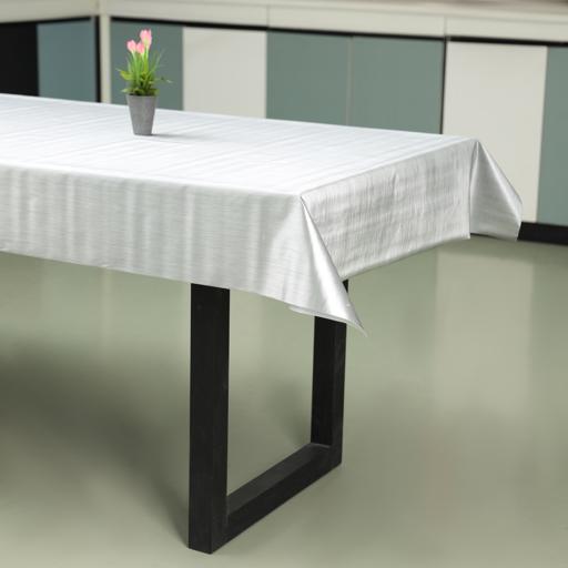 display image 3 for product Table Cloth, Brushed Metallic Sliver Finish, RF10209 | Premium Quality PVC with Polyester Backing | Table Cover for Dining Room, Kitchen, Birthday Parties, Wedding, Indoor/Outdoor