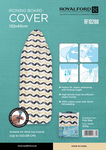 display image 10 for product Ironing Board Cover, 132x40cm, RF10288 - Durable Heat Resistant Cotton Cover With 10mm Felt Padding for Large Size, Foldable Design, Non Slip Feet